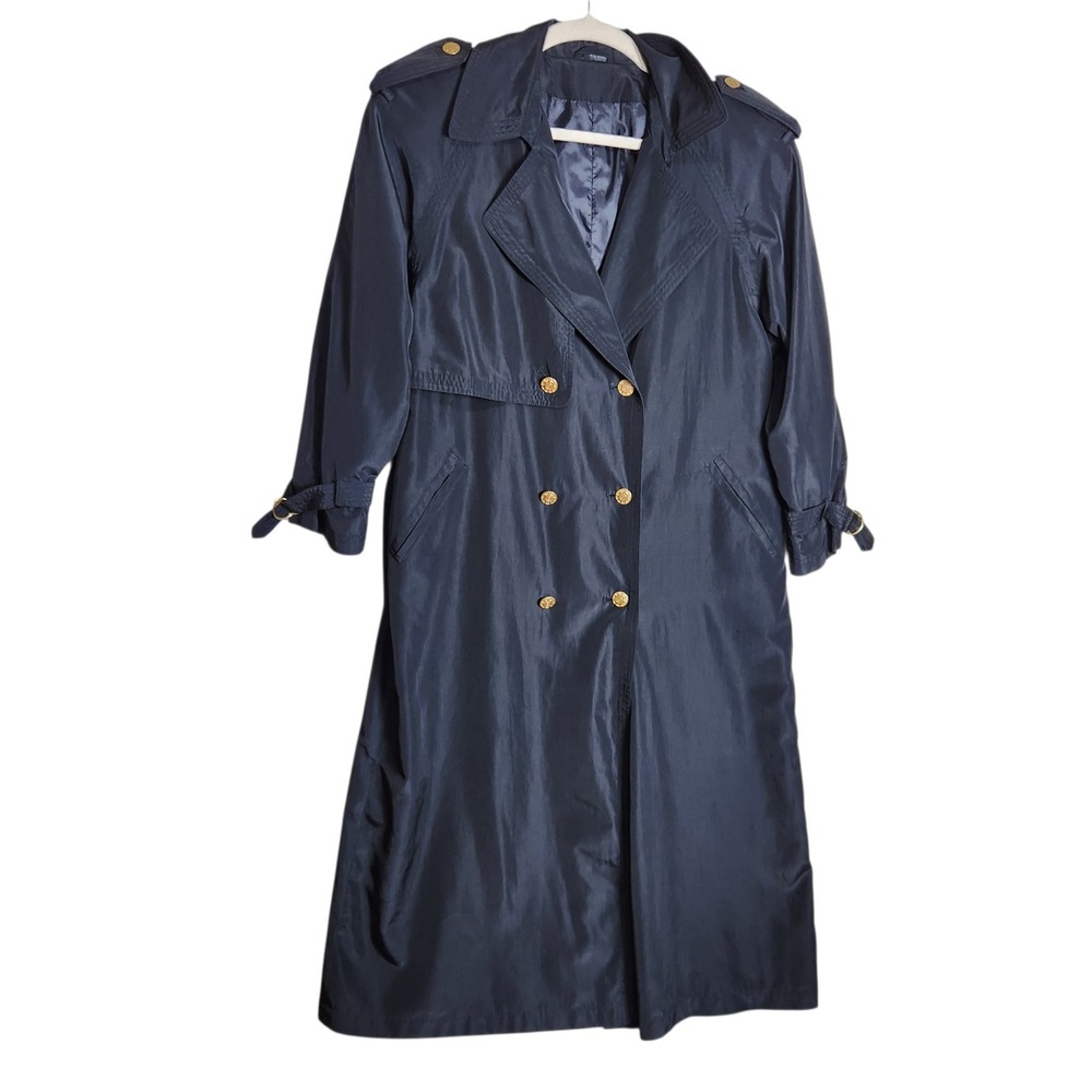 Vintage Utex Black Trench Coat Double Breasted Gold Buttons Size 12 Longline